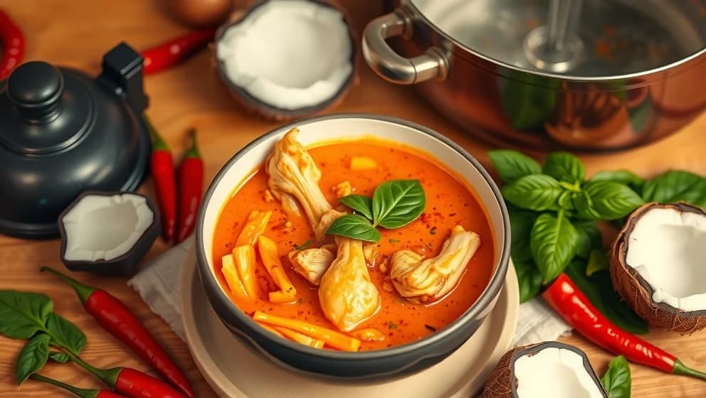 Kyckling röd curry kokosmjölk hemma