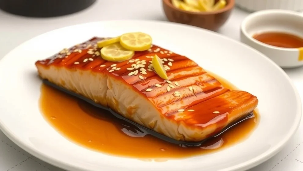 Ugnsbakad lax med soja, ingefära och honung